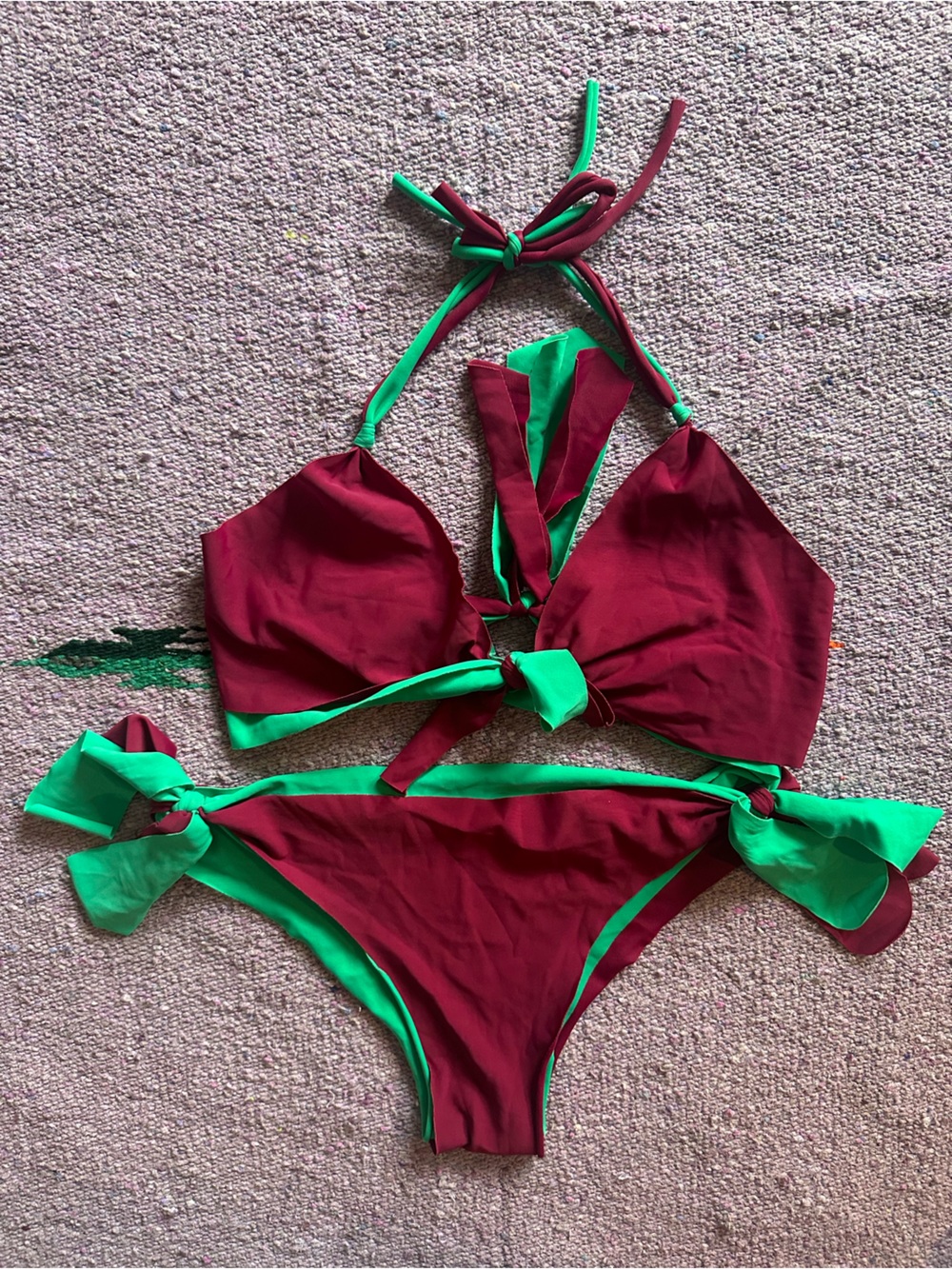 Reversible Adjustable Bikini Set in Burgundy and Teal